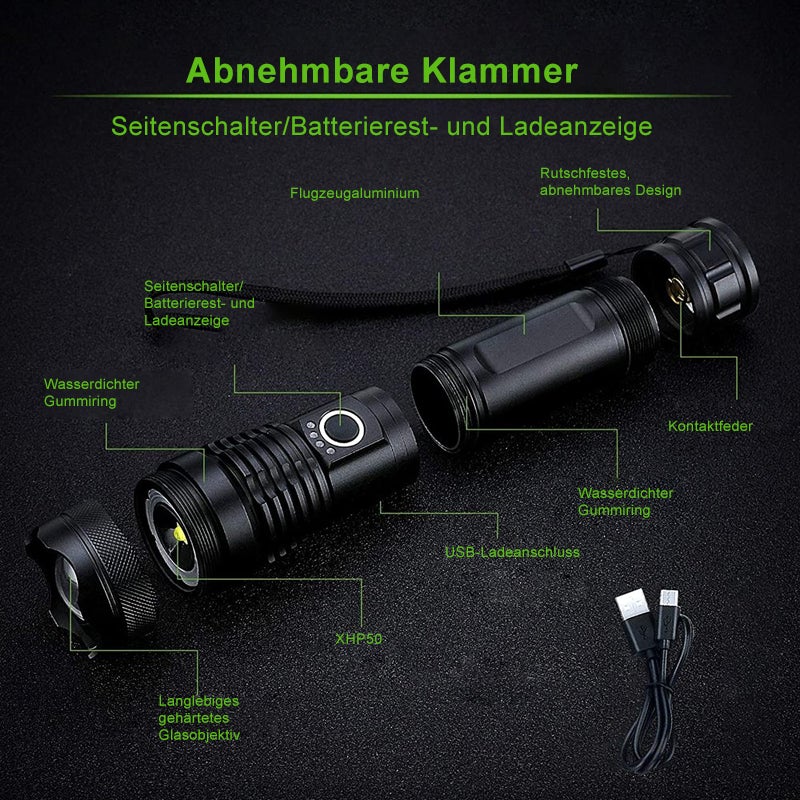 LED Flashlight 12,000 Lumens with Zoom | USB Rechargeable &amp; IPX8 Waterproof | 5 Modes, up to 550 m Range