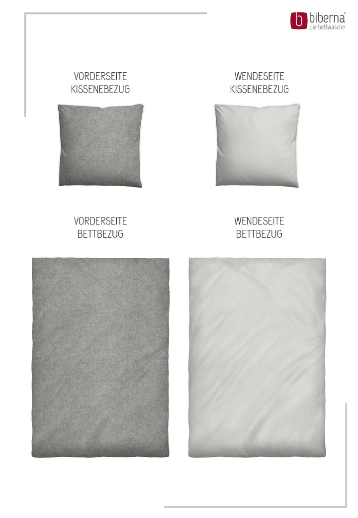 Melange Flanell Bettwäsche aus 100 % Baumwolle | Beidseitig angeraut, OEKO-TEX zertifiziert, mit Reißverschluss und 60 °C waschbar