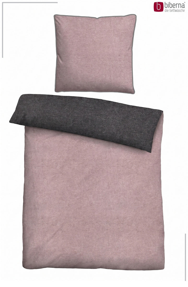 Melange Flanell Bettwäsche aus 100 % Baumwolle | Beidseitig angeraut, OEKO-TEX zertifiziert, mit Reißverschluss und 60 °C waschbar