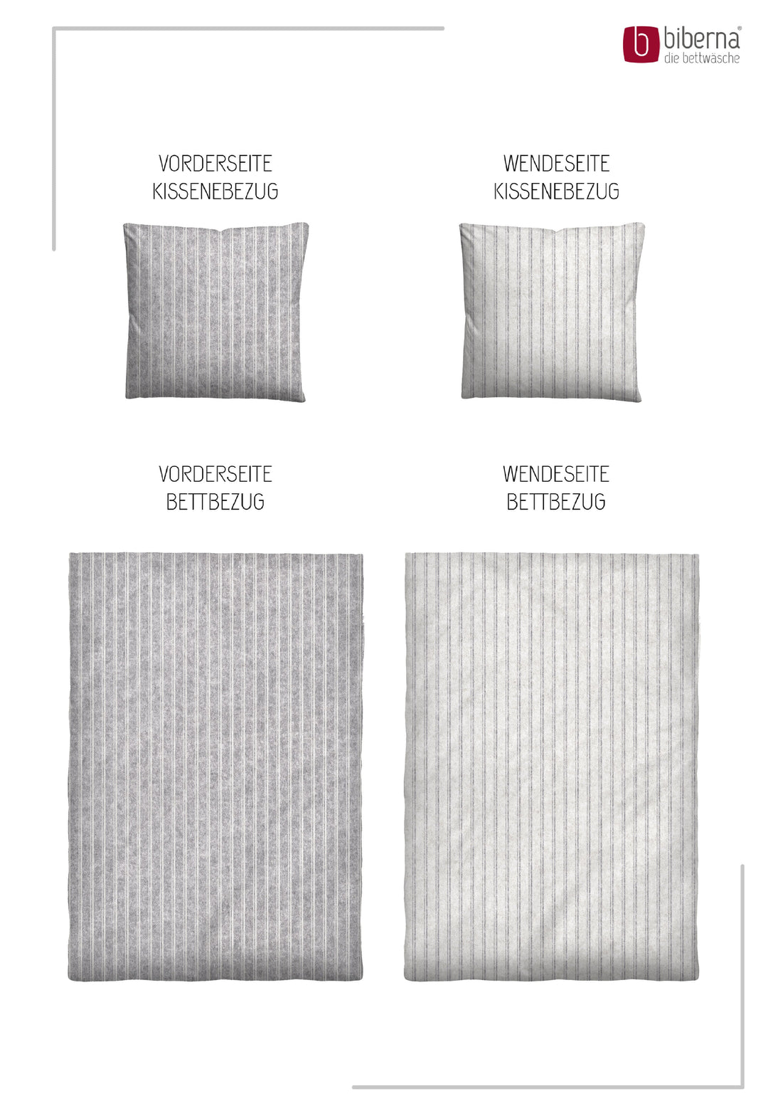 Melange Flanell Bettwäsche aus 100 % Baumwolle | Feine Längsstreifen in Hellgrau und Weiß | Beidseitig angeraut, 60 °C waschbar