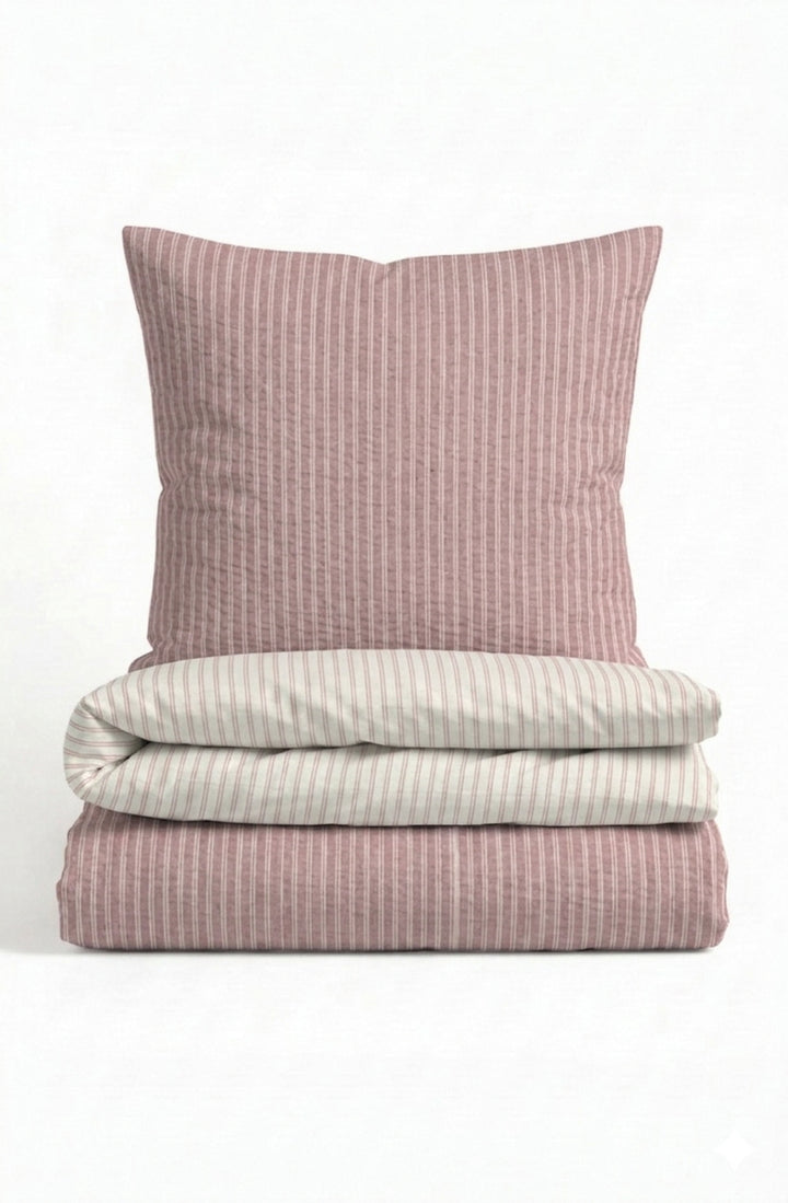 Melange Flanell Bettwäsche aus 100 % Baumwolle | Feine Längsstreifen in Hellgrau und Weiß | Beidseitig angeraut, 60 °C waschbar