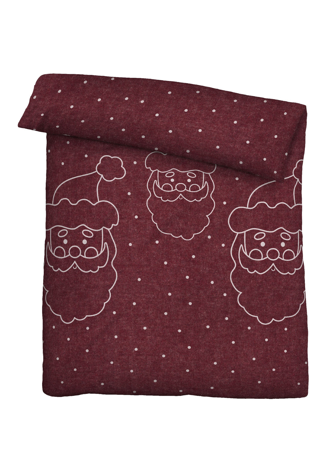Melange Flanell Bettwäsche aus 100 % Baumwolle | Weihnachtsmann-Motiv in Titanium und Burgund | Made in Germany, 60 °C waschbar