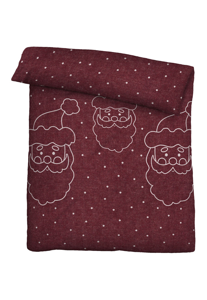 Melange Flanell Bettwäsche aus 100 % Baumwolle | Weihnachtsmann-Motiv in Titanium und Burgund | Made in Germany, 60 °C waschbar