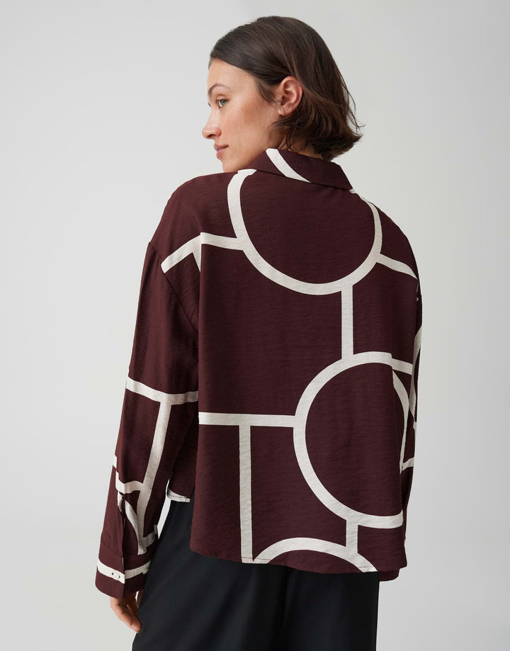 Damen Bluse | Weit geschnittene Bluse mit Hemdblusenkragen, langen Ärmeln und grafischem Muster