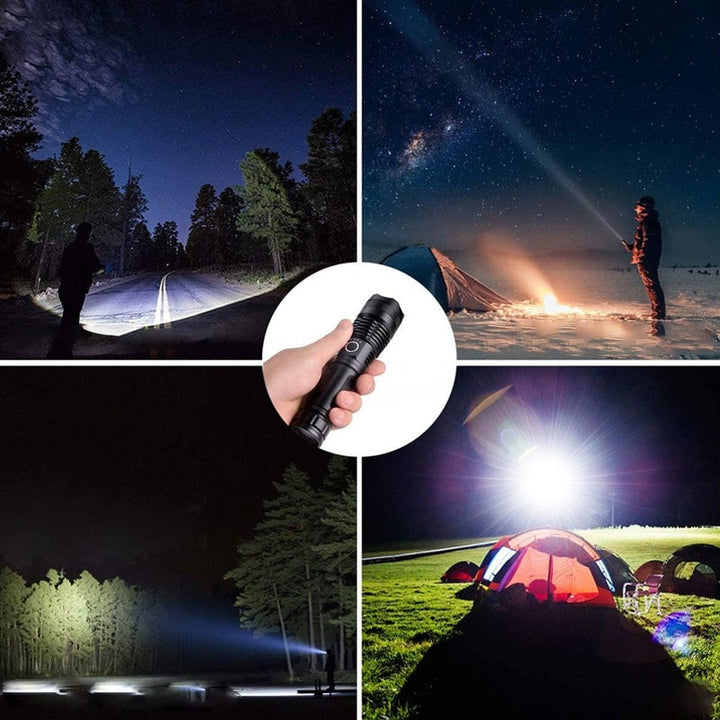 LED Flashlight 12,000 Lumens with Zoom | USB Rechargeable &amp; IPX8 Waterproof | 5 Modes, up to 550 m Range