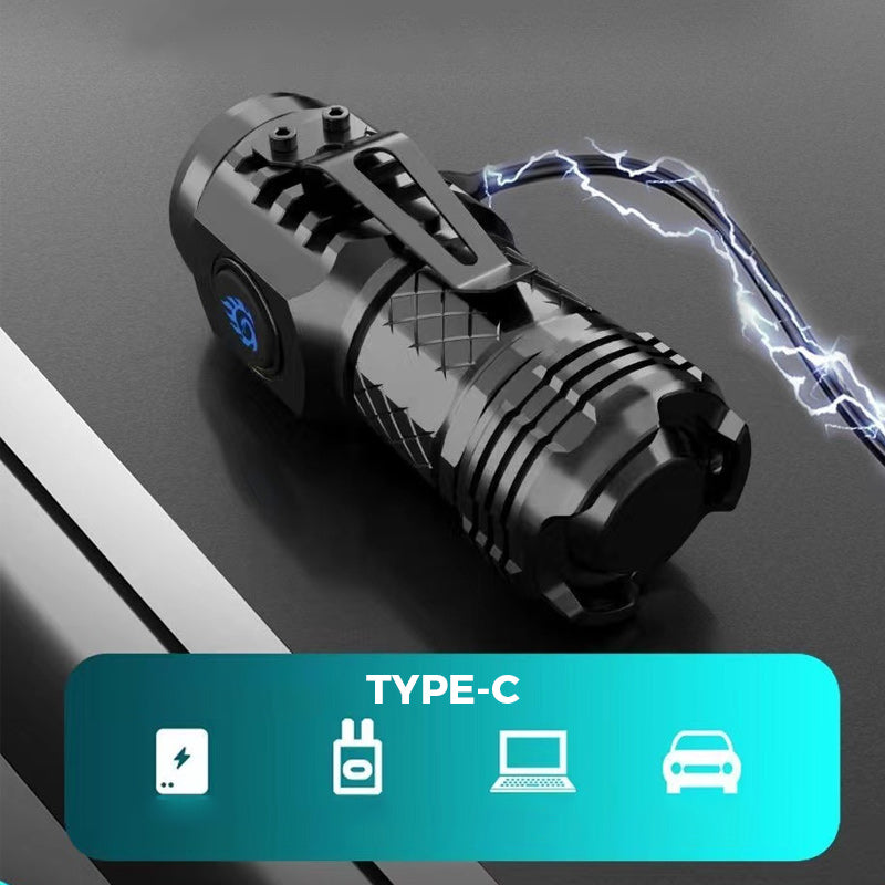 Torcia tascabile compatta con 3 LED e 5 modalità | ricaricabile USB-C (batteria 18350) | impermeabile e resistente agli urti | nero/argento