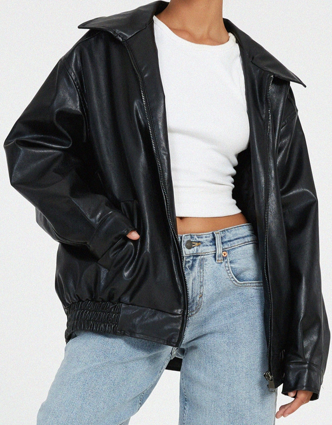 Damen Kunstlederjacke lang in Braun | Winterjacke aus PU-Leder mit lockerem, leicht tailliertem Schnitt für Herbst und Winter