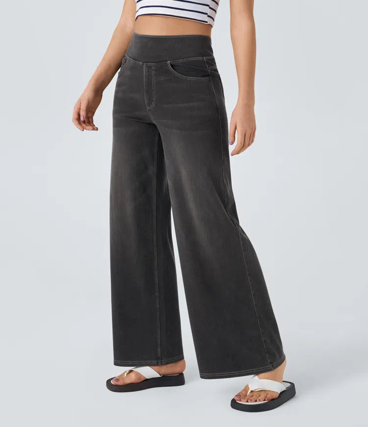 Damen Jeans High Waist Wide Leg | Vier-Wege-Stretch &amp; ohne Reißverschluss | Bequem, formend &amp; mit Taschen, XS–5XL