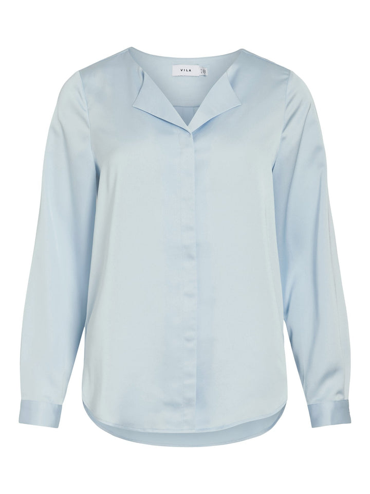 Damen Bluse | Elegante Bluse mit V-Ausschnitt, langen Ärmeln und glänzender Optik