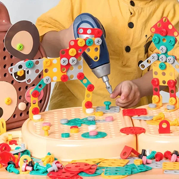 BauBohrer™ Montessori Bau- &amp; Bohrset | 2D &amp; 3D Kreativspiel | Fördert STEM-Fähigkeiten &amp; Feinmotorik
