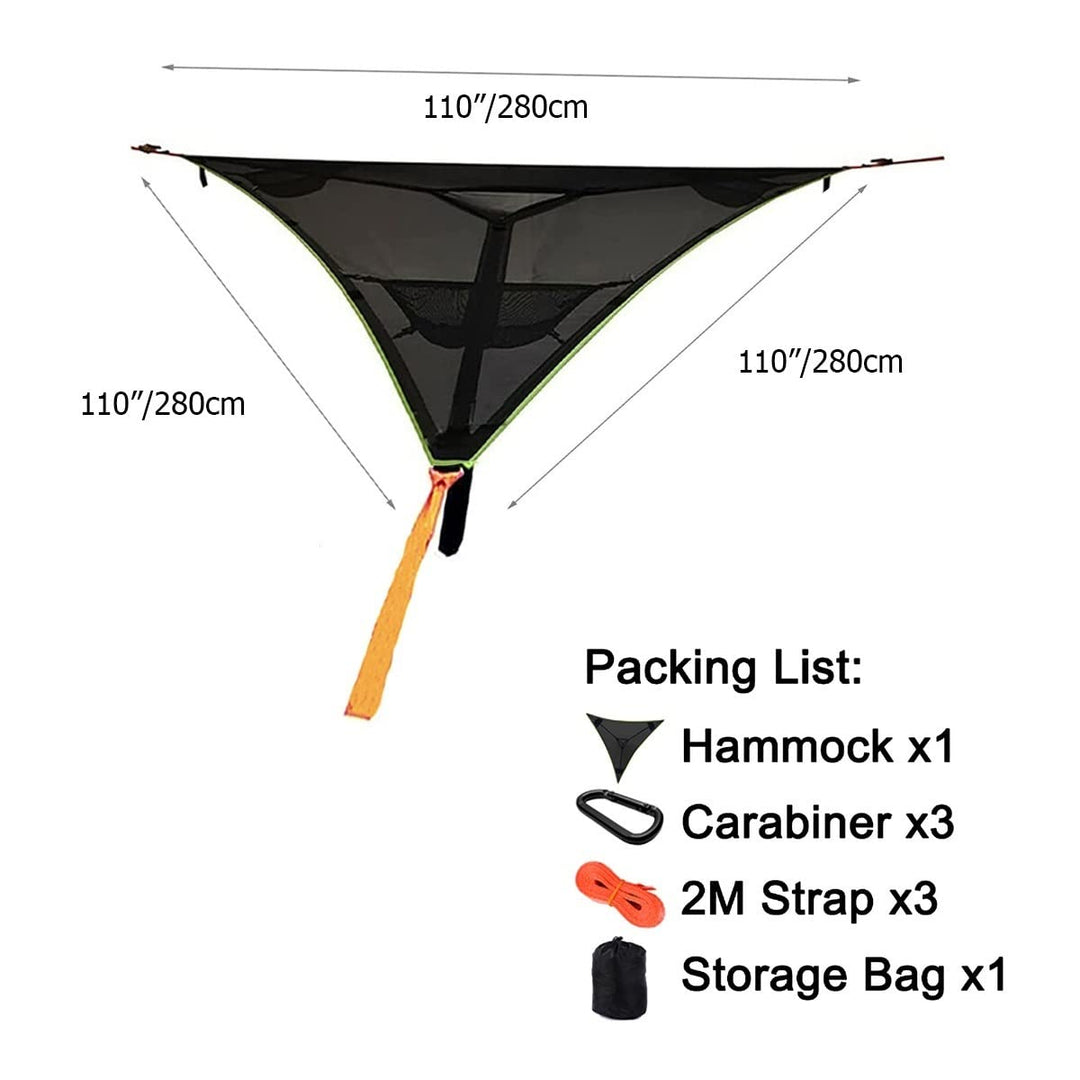 3-Punkt Camping Hängematte Dreieck | Bis 500 kg Tragkraft | Schwebend ohne ebenen Boden, Stauraumfächer für Outdoor &amp; Garten