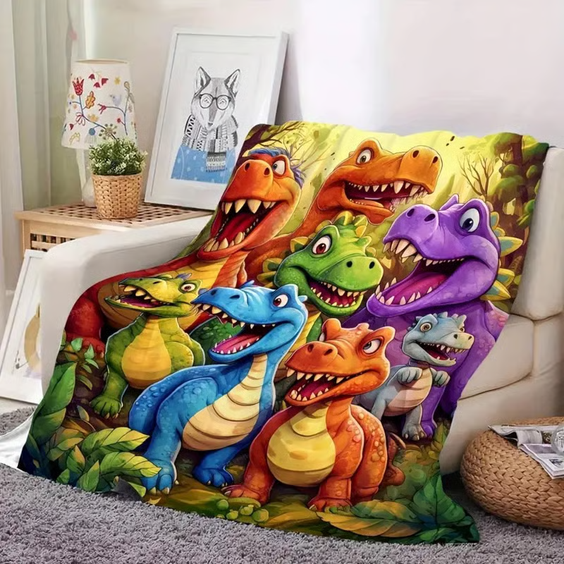 Flanelldecke mit HD-Dinosaurierdruck | Weiche, warme Kuscheldecke für Sofa &amp; Bett | Leicht, waschbar &amp; fusselfrei