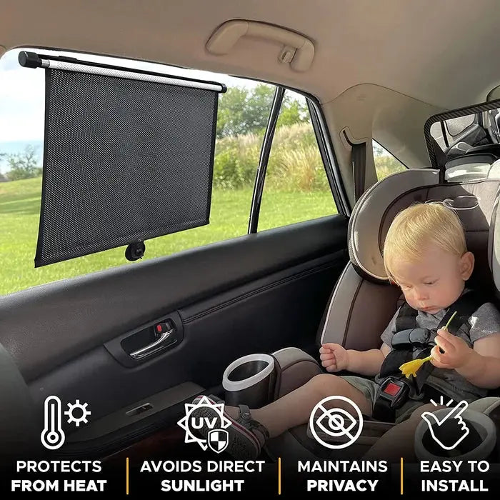 Ausziehbares Fensterrollo mit UV-Schutz | Sonnenschutz für Auto, LKW &amp; Zuhause | Verdunkelungsrollo mit Saugnäpfen
