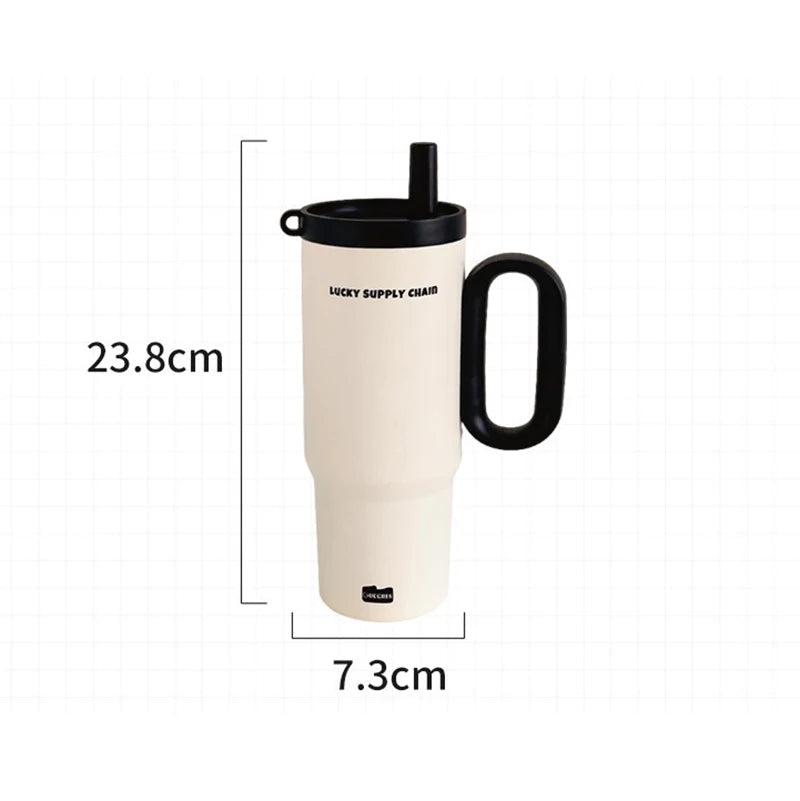 Edelstahl Trinkflasche 750 ml | Vakuumisoliert mit Strohhalm &amp; Griff für Alltag, Reisen und Outdoor