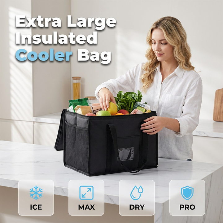 Isolierte Kühltasche | Wasserabweisende Thermotasche mit großem Stauraum für Einkäufe, Ausflüge und Catering