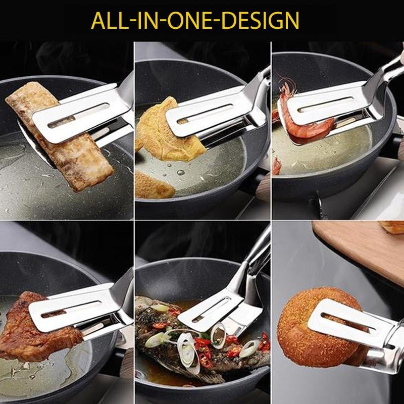Edelstahl Küchenzange mit Wender | 2-in-1 Grillzange aus 304 Edelstahl | Kochzange für Grill, Pfanne &amp; Küche