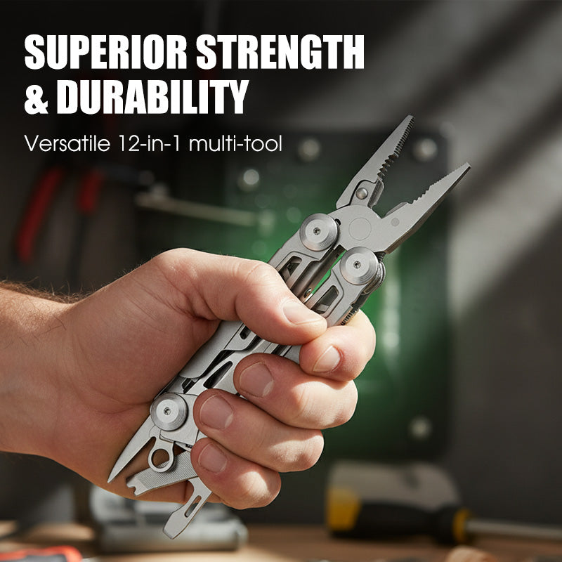 Multitool pliable 12-en-1 avec pince | compact pour quotidien, maison et extérieur | acier inoxydable 3Cr13, résistant à la rouille | verrouillable