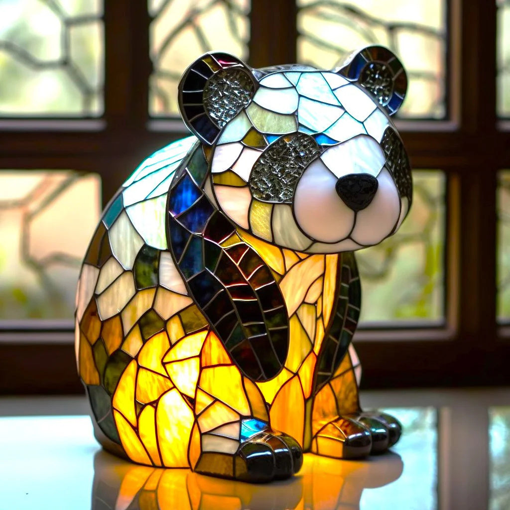 Tischlampe aus Buntglas mit Tiermotiv | Handgefertigt aus Glas &amp; Metall | Farbwechsel-LED, kompakt 20 × 15 × 12 cm