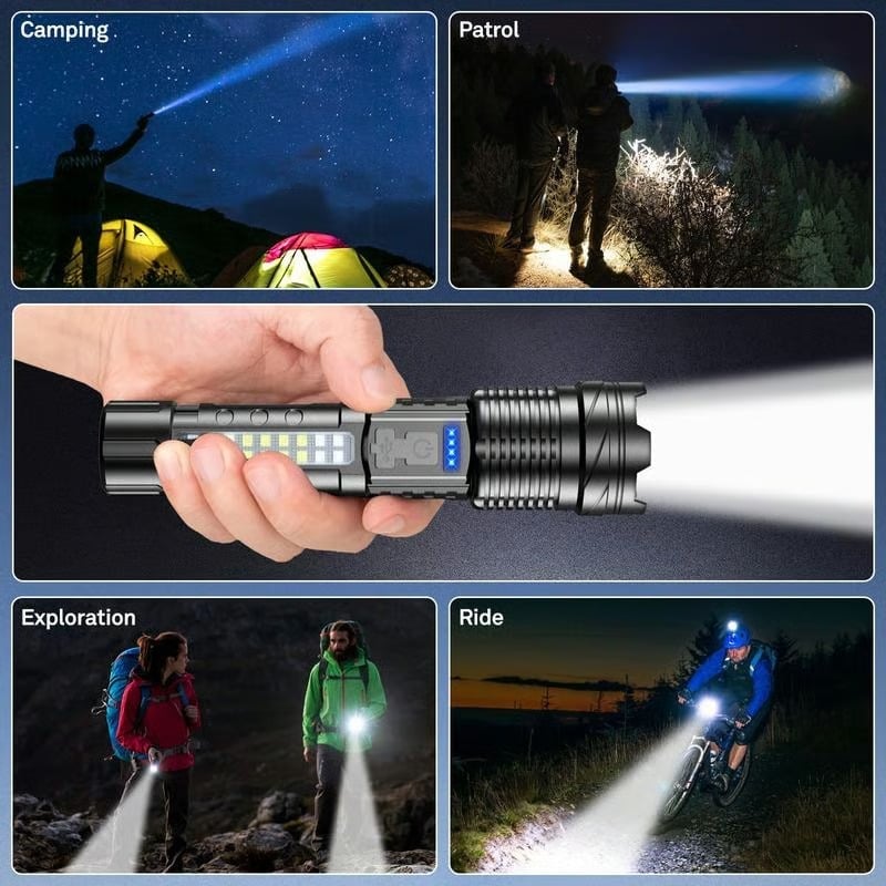 💥 Illuminazione outdoor: torcia LED laser bianca con luce laterale COB di avviso e lavoro