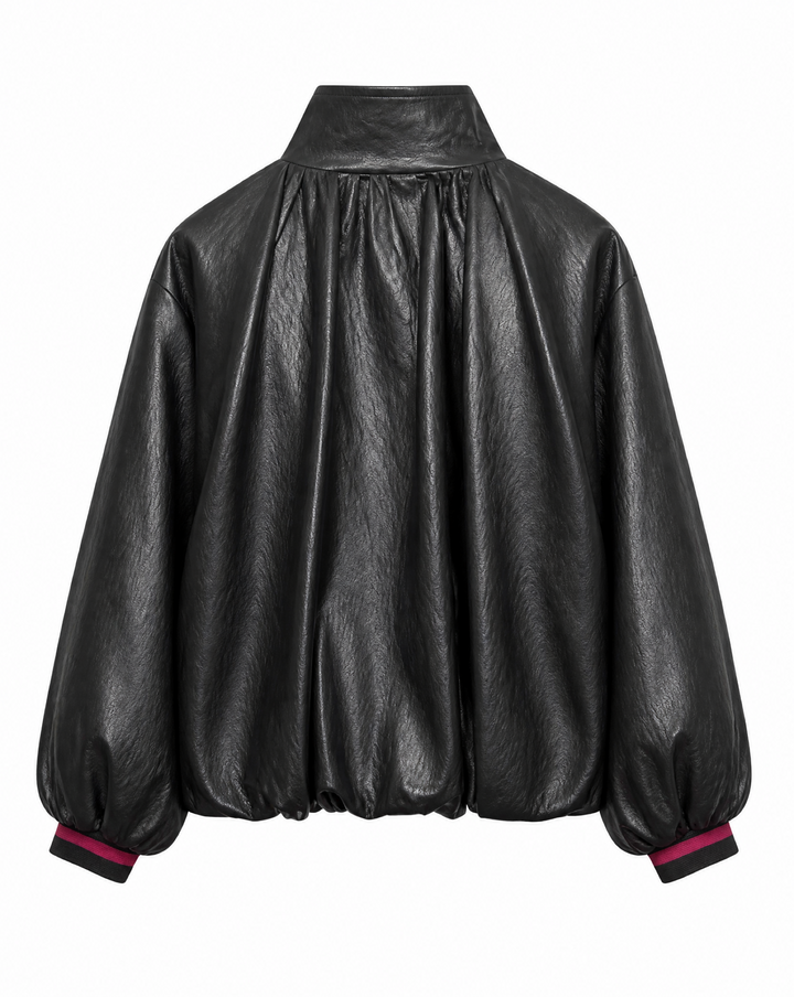 Kunstlederjacke | Locker geschnitten mit Stehkragen und Ballonärmeln