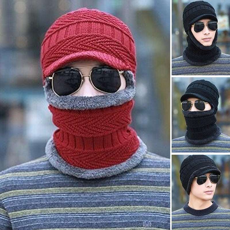 Winter Beanie mit Maske | Verdickt &amp; Gefüttert | Strickmütze mit Nackenschutz