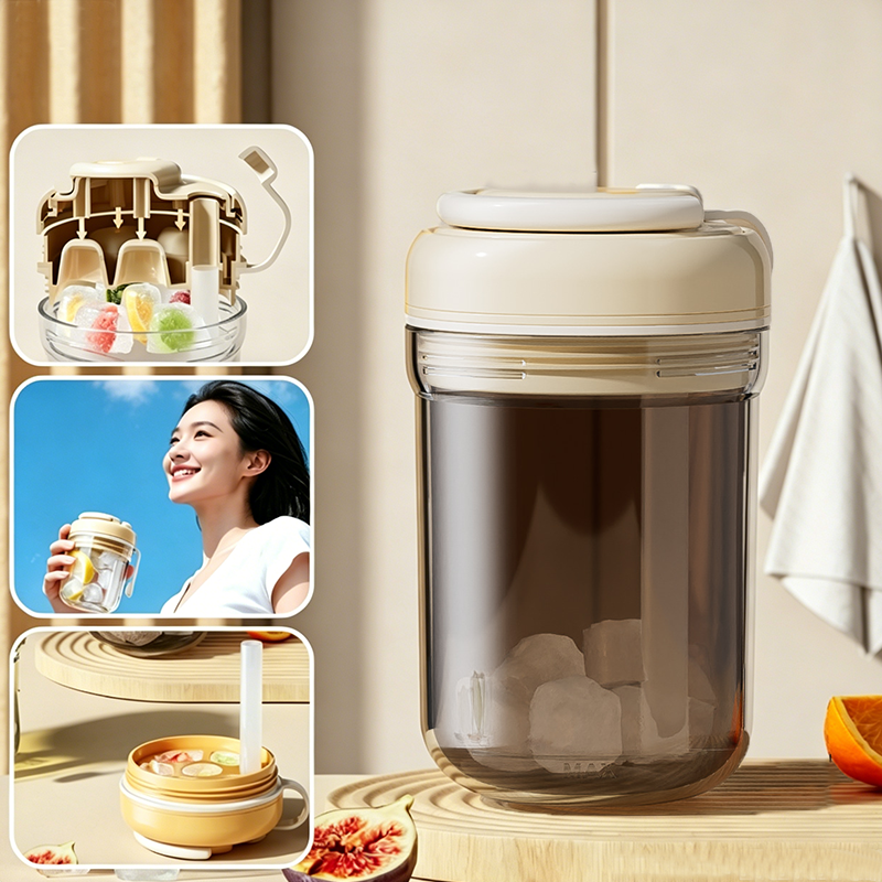 Eiswürfelbecher mit Silikonform &amp; Trinkhalm | 3-in-1 Eiswürfelform, Trinkbecher &amp; To-Go-Becher | Auslaufsicher