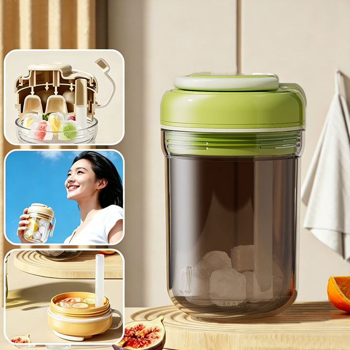 Eiswürfelbecher mit Silikonform &amp; Trinkhalm | 3-in-1 Eiswürfelform, Trinkbecher &amp; To-Go-Becher | Auslaufsicher