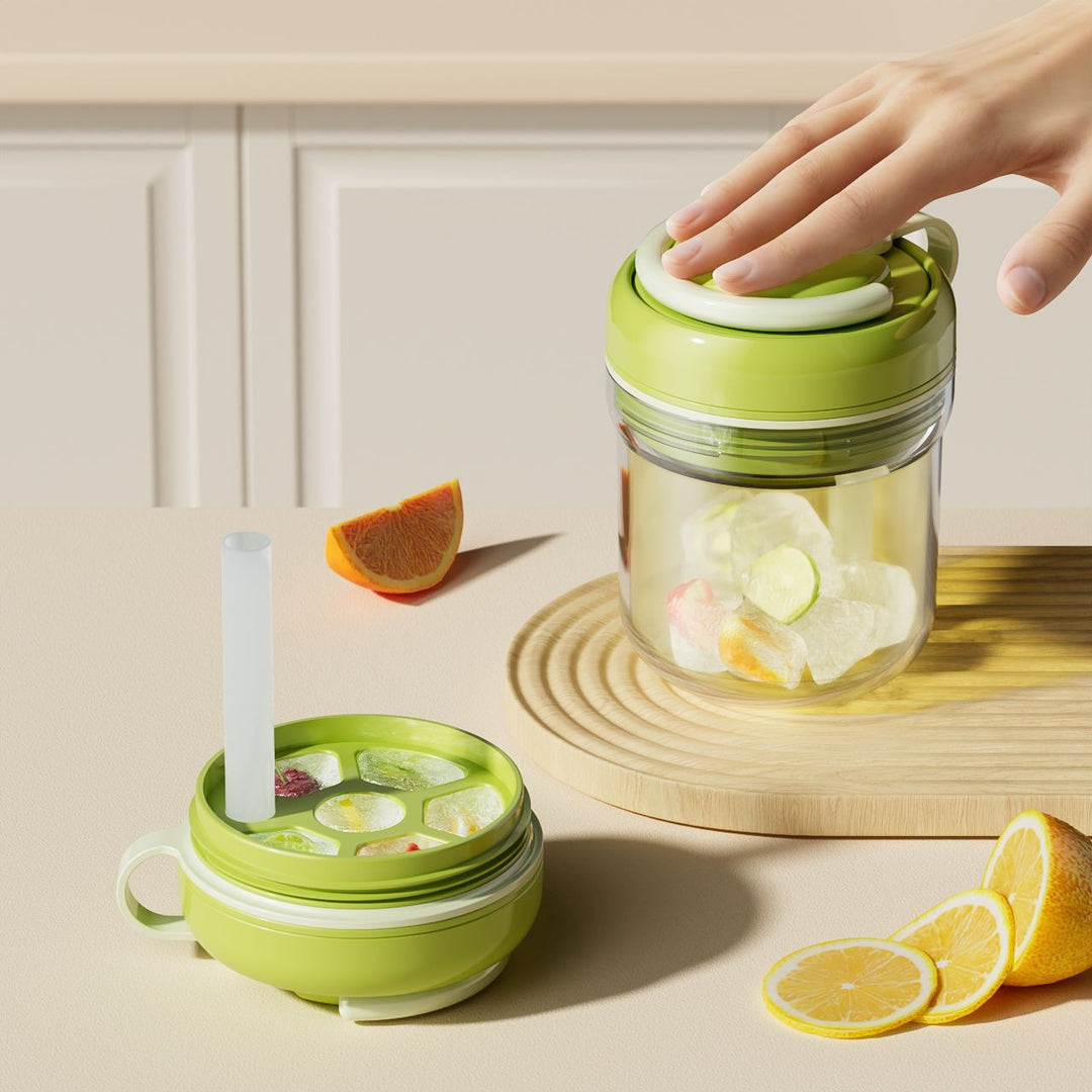 Eiswürfelbecher mit Silikonform &amp; Trinkhalm | 3-in-1 Eiswürfelform, Trinkbecher &amp; To-Go-Becher | Auslaufsicher
