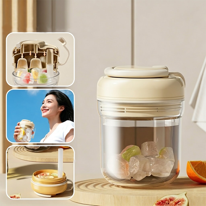 Eiswürfelbecher mit Silikonform &amp; Trinkhalm | 3-in-1 Eiswürfelform, Trinkbecher &amp; To-Go-Becher | Auslaufsicher