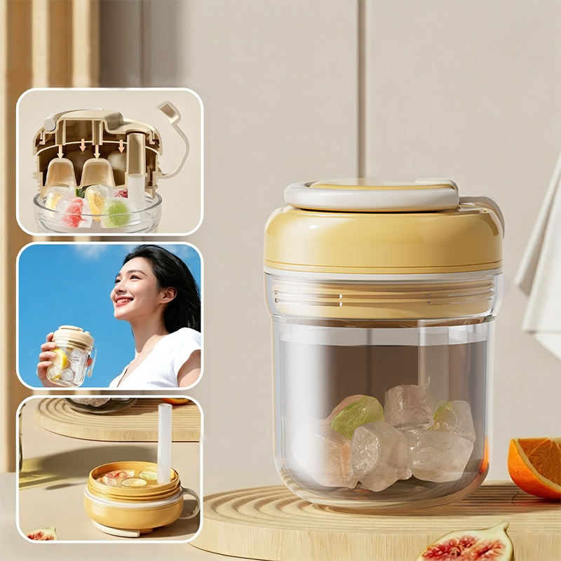 Eiswürfelbecher mit Silikonform &amp; Trinkhalm | 3-in-1 Eiswürfelform, Trinkbecher &amp; To-Go-Becher | Auslaufsicher