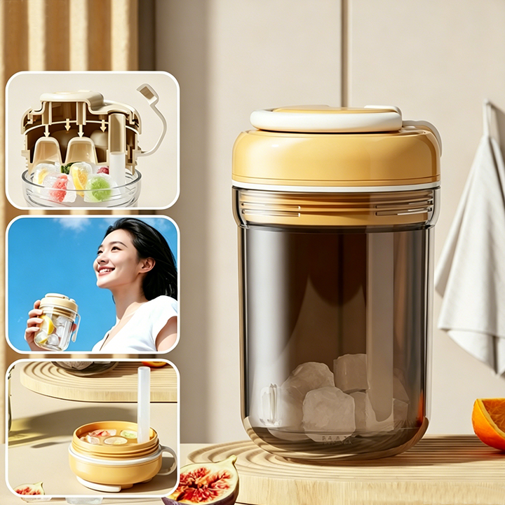 Eiswürfelbecher mit Silikonform &amp; Trinkhalm | 3-in-1 Eiswürfelform, Trinkbecher &amp; To-Go-Becher | Auslaufsicher