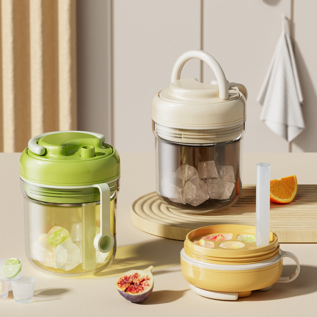 Eiswürfelbecher mit Silikonform &amp; Trinkhalm | 3-in-1 Eiswürfelform, Trinkbecher &amp; To-Go-Becher | Auslaufsicher