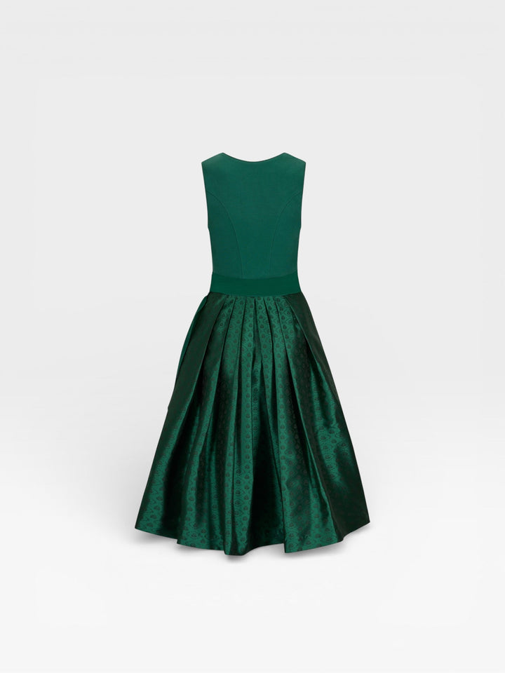 Dirndl Midi Damen | Elegantes Leinen-Dirndl mit 70 cm Rocklänge, Knöpfen und schimmernder Schürze