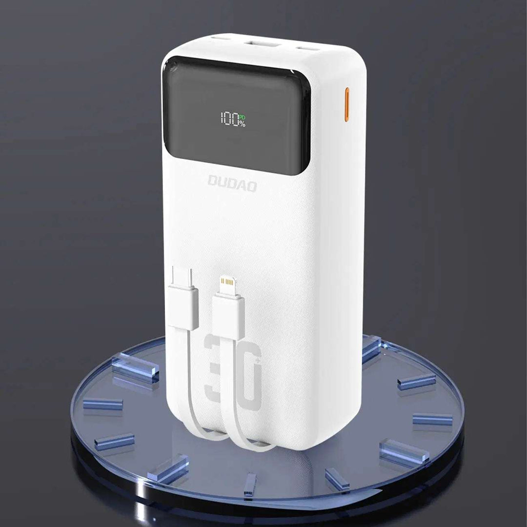 Powerbank 30.000 mAh | 22,5 W Schnellladegerät mit USB-C, Lightning-Kabel und Digitalanzeige