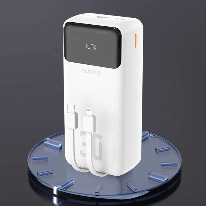 Powerbank 30.000 mAh | 22,5 W Schnellladegerät mit USB-C, Lightning-Kabel und Digitalanzeige
