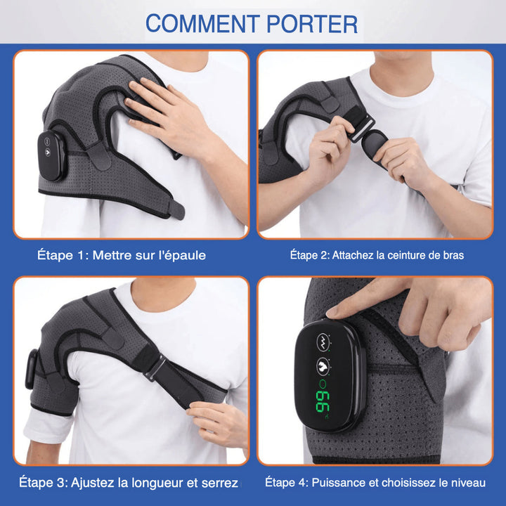 Dispositivo per terapia spalle SchulterRelief con calore e vibrazione | 3 modalità per rilassamento e circolazione | Indossabile a sinistra/destra | Ricaricabile USB