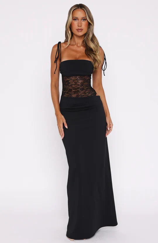 Damen Maxikleid mit Spitzenoberteil | Taillenbetonte Passform &amp; fließender Rock | Feminin für besondere Anlässe