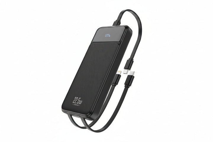 Powerbank | 10.000 mAh mit integrierten Kabeln, LED-Display und Schnellladung für 4 Geräte