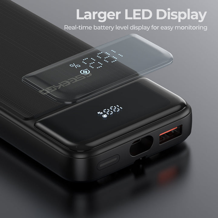 Powerbank | 10.000 mAh mit integrierten Kabeln, LED-Display und Schnellladung für 4 Geräte
