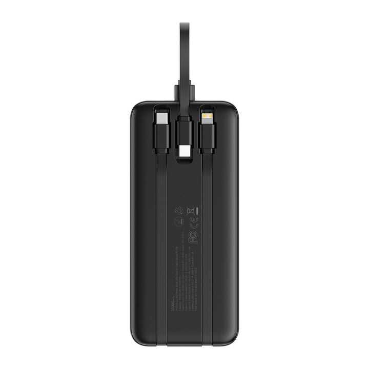 Powerbank | 10.000 mAh mit integrierten Kabeln, LED-Display und Schnellladung für 4 Geräte