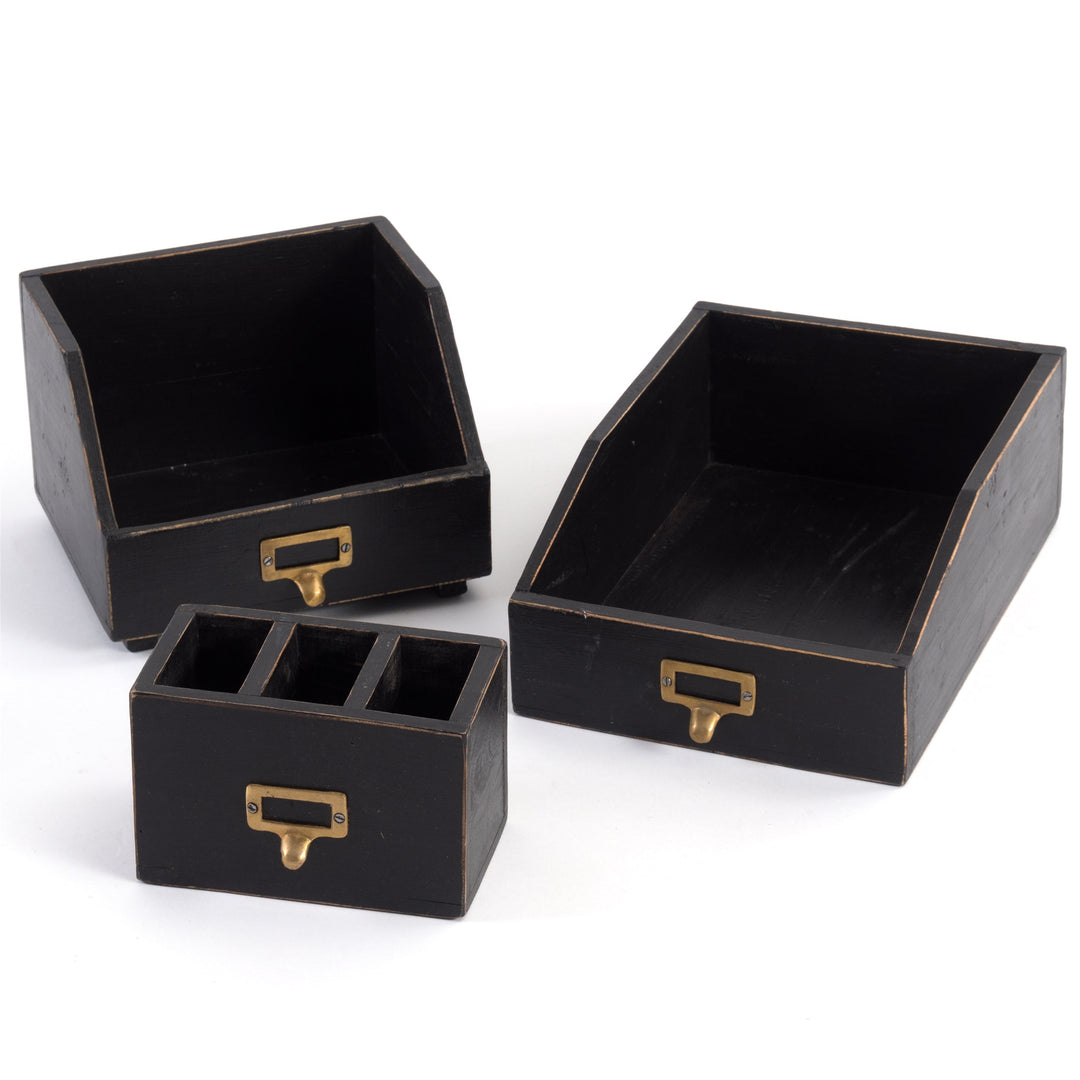 Schreibtisch Organizer Set | 3-teilig aus Mahagoniholz mit Stiftehalter, Bücherbox und Dokumentenablage