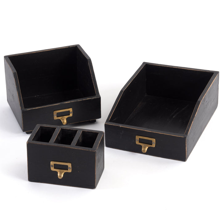 Schreibtisch Organizer Set | 3-teilig aus Mahagoniholz mit Stiftehalter, Bücherbox und Dokumentenablage