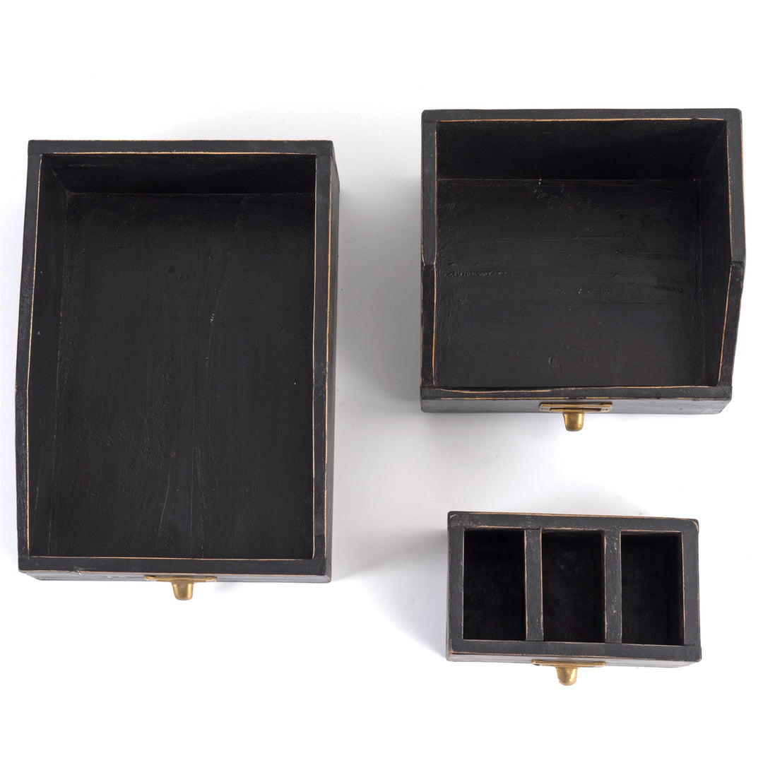 Schreibtisch Organizer Set | 3-teilig aus Mahagoniholz mit Stiftehalter, Bücherbox und Dokumentenablage