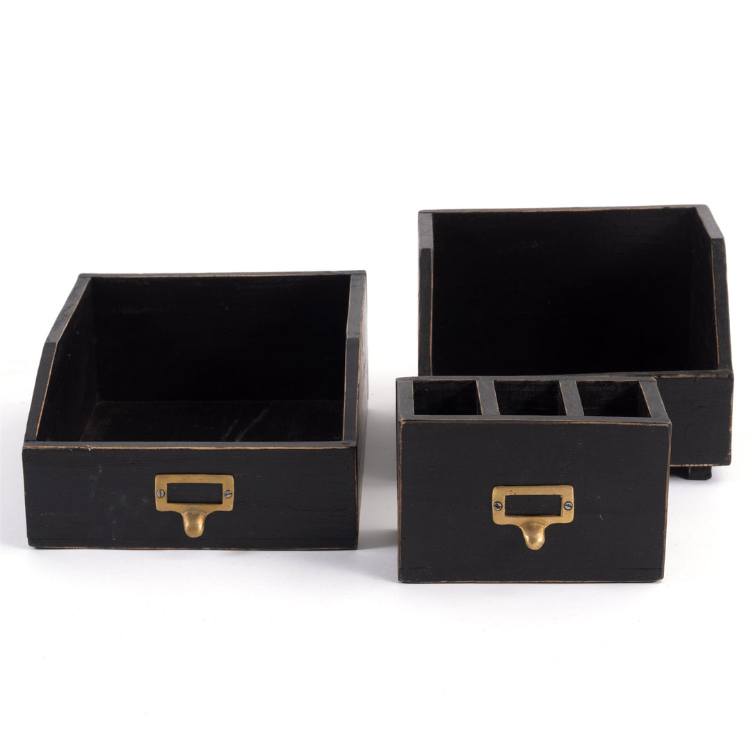 Schreibtisch Organizer Set | 3-teilig aus Mahagoniholz mit Stiftehalter, Bücherbox und Dokumentenablage