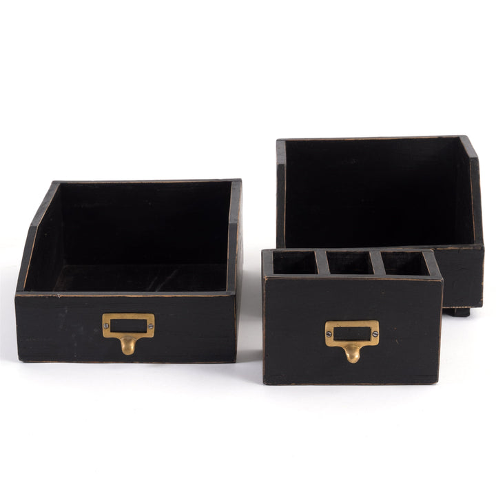 Schreibtisch Organizer Set | 3-teilig aus Mahagoniholz mit Stiftehalter, Bücherbox und Dokumentenablage