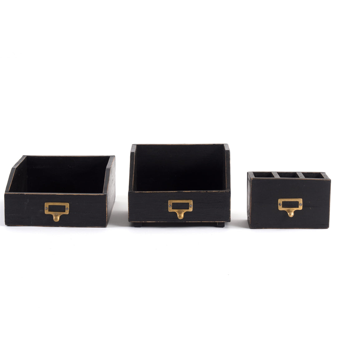 Schreibtisch Organizer Set | 3-teilig aus Mahagoniholz mit Stiftehalter, Bücherbox und Dokumentenablage
