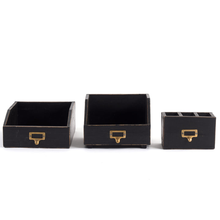 Schreibtisch Organizer Set | 3-teilig aus Mahagoniholz mit Stiftehalter, Bücherbox und Dokumentenablage