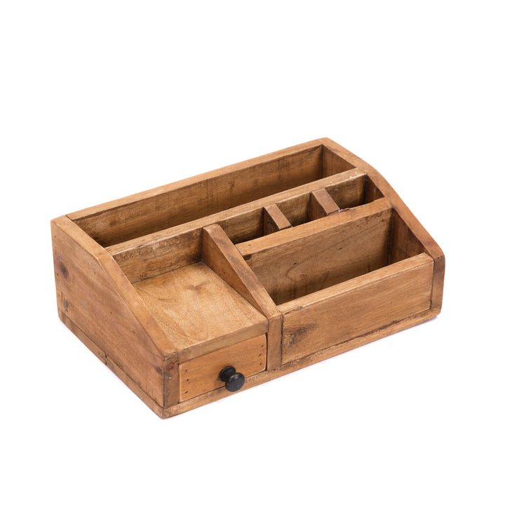 Schreibtisch Organizer | Stiftebox aus Massivholz mit mehreren Fächern und praktischer Schublade