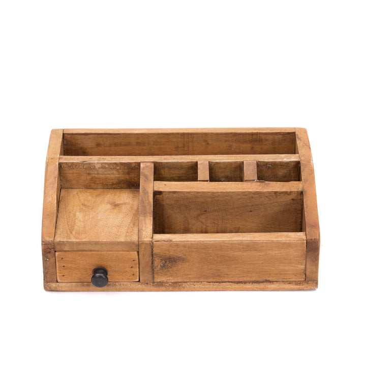 Schreibtisch Organizer | Stiftebox aus Massivholz mit mehreren Fächern und praktischer Schublade