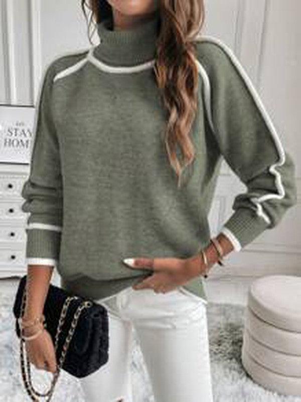 Damen Rollkragenpullover langarm | Gestrickter Winterpullover mit hohem Kragen und geradem Saum für Alltag und Freizeit